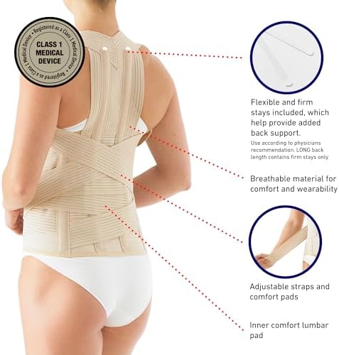 Neo-G Dorsolumbar Support Brace - Back Support For Early Kyphosis, Rounded Shoulders, Posture Correction, Muscular Aches, Lumbar Support - Adjustable - Class 1 Medical Device - Small - Tan