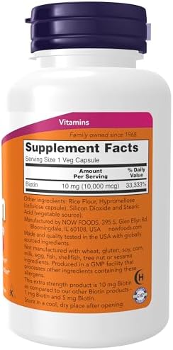 NOW Foods Supplements, Biotin 10 mg (10,000 mcg), Extra Strength, Energy Production*, 120 Veg Capsules