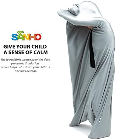 SANHO Dynamic Movement Sensory Sock Body Sock,Medium,6-9 Years Old, 47''HX27''W, Good for Height:41"-51",Silver