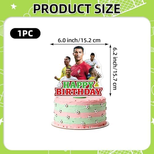 25Pcs Soccer Ronaldo Birthday Party Supplies Pack Includes 1 Cake Topper 24 Cupcake Toppers for Soccer Ronaldo Party Supplies