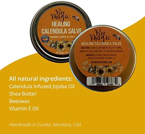Healing Calendula Salve by Bee Magic. 100% Natural. Great for babies and toddlers. Unscented. 2 oz reusable tin