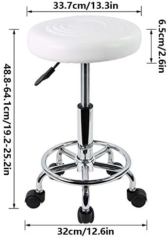 KKTONER PU Leather Modern Round Rolling Stool with Footrest Height Adjustable Spa Drafting Salon Tattoo Work Massage Stools Task Chair Small (White)