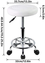 KKTONER PU Leather Modern Round Rolling Stool with Footrest Height Adjustable Spa Drafting Salon Tattoo Work Massage Stools Task Chair Small (White)