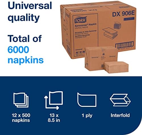 Tork Xpressnap Natural Dispenser Napkin N4, Universal, Interfold 1-ply, 13" x 8.5", 12 x 500 napkins, DX906E