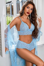 Avidlove Women Sexy Lingerie Set 3 Piece Bra and Panty Sets with Lace Kimono Robe Sleepwear Mesh Nightgown