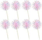 Ephlyn 30Pcs Foil Firework Cupcake Toppers Happy Birthday Cake Toppers Tinsel Flower Drink Stirrers Cocktail Food Fruit Toothpicks for Valentine's Day Party Decorations Pink