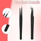 2PCS Stainless Tweezers, Sticker Tweezers Stainless Steel Straight and Curved Tip Tweezer for Eyelash Extensions Precision Electronics Nail Rhinestone Jewelry