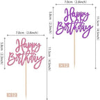24 PCS Happy Birthday Cupcake Toppers Glitter Happy Birthday Cupcake Picks for Celebrating Anniversary Theme Party Cake Decorations Supplies Pink Purple