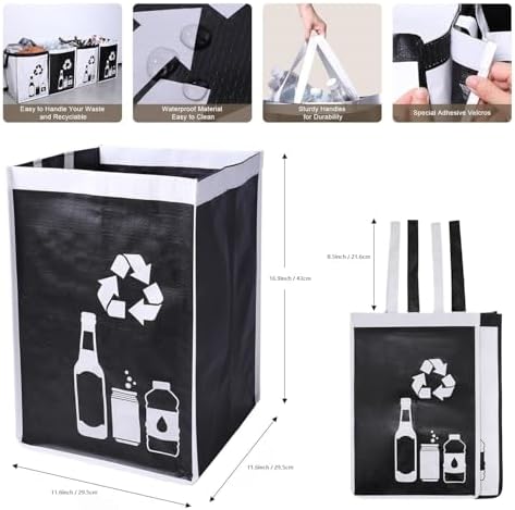 Recycle Waste Bag for Kitchen Home- Indoor Recycling Bins Trash Sorting Organizer, Reusable and Waterproof, 2 Pack