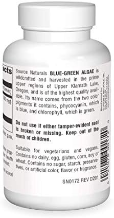 Source Naturals Blue Green Algae from Klamath Lake - Algae Superfood Supplement, 500 mg - 100 Tablets