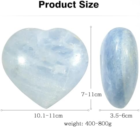 mookaitedecor Natural Blue Celestite Crystal Heart Shaped Stone, Polished Celestine Puff Hearts Crystals Ornament for Healing Home Decor Collectible, 3.97-4.33 Inch