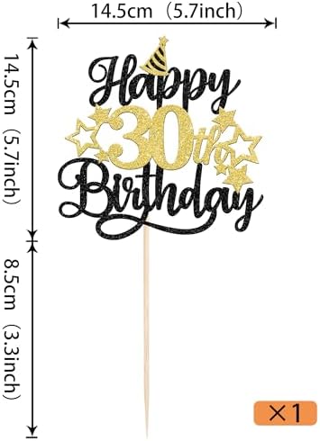 Rsstarxi 1 Pack Happy 30th Birthday Cake Topper Star Hat Glitter Cheers to 30 Years Birthday Cake Pick 30 Fabulous Cake Decorations for Happy 30th Birthday Anniversary Party Decorations