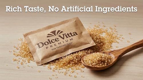Dolce Vitta Premium Raw Sugar Packets 400 Count – Turbinado Cane Sugar Packets, All-Natural Pure Cane Sugar, Non-GMO, Bulk Individual Packets for Coffee