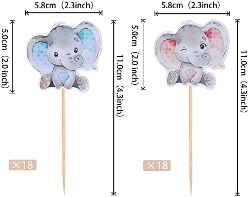 36 PCS Pink or Blue Elephant Cupcake Toppers Baby Shower Boy or Girl Cupcake Picks for Elephant Theme Gender Reveal Baby Shower Kids Boys Girls Birthday Party Cake Decorations Supplies