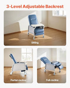 VEVOR Geri Chair Recliner, 3-Position Reclining Geri Chair, Movable Medical Recliner Chairs with 4 Wheels, Soft Padded Seat & Detachable Tray, Ideal for Hospital, Nursing Home, and Geriatric Home Care