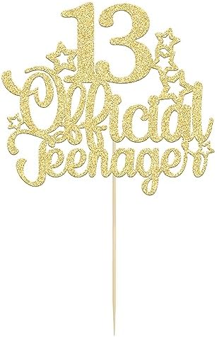 Ephlyn 1 Pack 13 Official Teenager Cake Topper Glitter Number 13 Cheers to 13 Cake Topper 13th Birthday Cake Pick Decorations for Teen 13th Birthday Party Decorations Supplies Gold