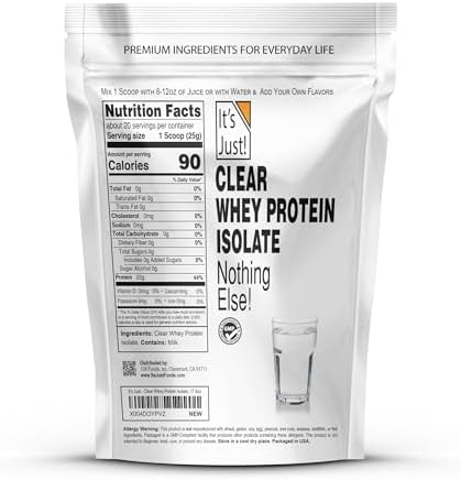 It's Just! Clear Whey Isolate Protein Powder - Zero Carbs, Gluten Free, Non-GMO, Unflavored - 17.6 oz