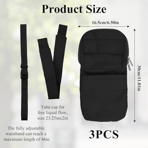 Nephrostomy Tube and Drainage Bag Cover with Adjustable Waist Strap & Catheter Pipe Cover for Nephrostomy Outer Bag Holder (Black)