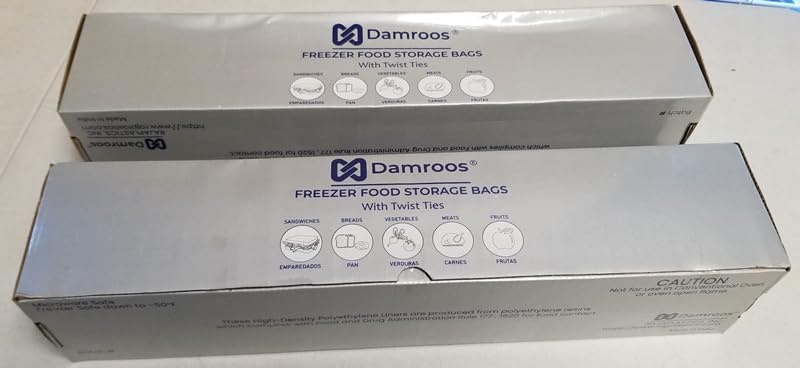 500 Freezer Food Storage Bags, 18" W x 24" H (Width x Height), with Plastic Ties. Clear Plastic Bags on Roll, High-Density Polyethylene, 15 Micron, 250 Bags/Roll, 1 Roll/Box. 2 Box/Order (2)