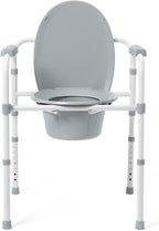 3-in-1 Bedside Commode Chair with Elongated Seat – Steel Folding Frame, 7.5 QT Bucket, 350 lb Weight Capacity, Clip-On Toilet Seat, Bathroom Safety Aid for Seniors, Tool-Free Assembly