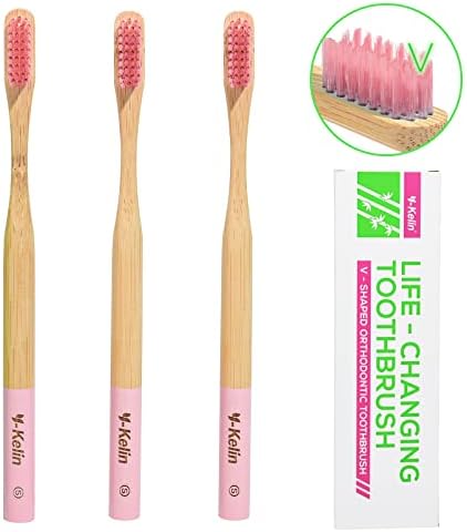 Y-Kelin Bamboo V-Shaped Orthodontic Toothbrush, 3pcs, Pink