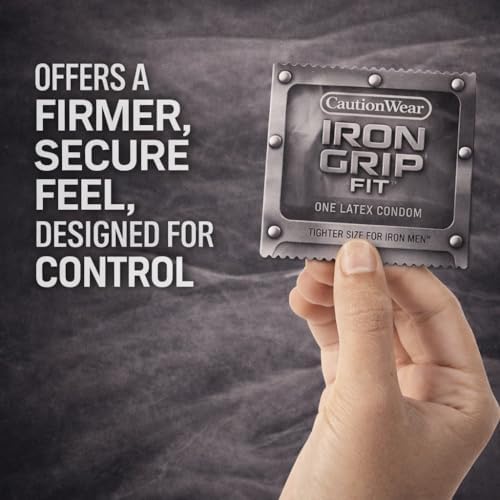 Caution Wear Iron Grip Condoms – 100 Pack, Snug Tighter Fit Latex Condoms for Men, Lubricated, Secure Fit, Individually Wrapped Bulk Value Pack