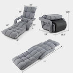 KOMFOTT Foldable Floor Lazy Sofa, Indoor Chaise Lounge Sofa with 6 Adjustable Positions, Folding Chair Bed with Adjustable Armrests, Backrest & Footrest, Ideal for Living Room, Bedroom (Grey)