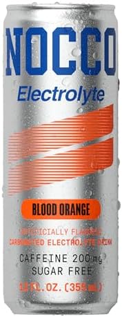 NOCCO Zero Sugar Electrolyte Drink, Blood Orange - 12 Fl Oz (Pack of 12) - 200mg Caffeine, Sugar Free with Electrolytes, Carbonated & Low Calorie, B Vitamins, Grab & Go Performance Drink