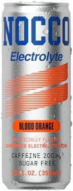 NOCCO Zero Sugar Electrolyte Drink, Blood Orange - 12 Fl Oz (Pack of 12) - 200mg Caffeine, Sugar Free with Electrolytes, Carbonated & Low Calorie, B Vitamins, Grab & Go Performance Drink
