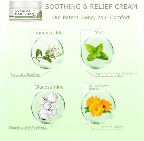 Soothing Relief Cream with Honeysuckle & Calendula, Cooling Anti Itch for Sensitive Skin,Moisturizing Cream for Various Parts of the Body, Fast-Absorbing & Non-Greasy Formula