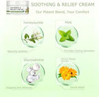 Soothing Relief Cream with Honeysuckle & Calendula, Cooling Anti Itch for Sensitive Skin,Moisturizing Cream for Various Parts of the Body, Fast-Absorbing & Non-Greasy Formula