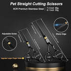 CIICII Dog Grooming Scissors Kit, 7 Inch Professional Pet Grooming Scissors Set with Safety Round Tip (Dogs/Cat Hair Cutting Trimming Thinning Shears with Curved Scissors) for DIY Home Salon (Black)