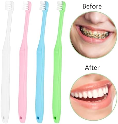 WLLHYF End Tuft Toothbrush, 4PCS Nylon Soft Bristle Tiny Small Tooth Brush, Hard to Reach Areas Dental Detail Cleaning for Adults-Around Crowns Bridges Implants