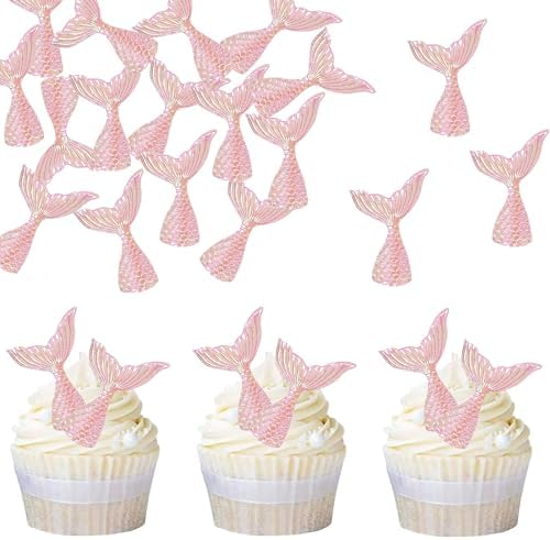 20 Pieces Acrylic Mermaid Tails Cupcake Toppers Picks Mini Pink Mermaid Tail Cake Decorations for Under the Sea Theme Summer Party Baby Shower Birthday Party Supplies (White Tail)