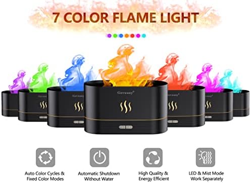 Flame Essential Oil Diffuser, Upgrade 7 Colour Lights Aromatherapy Diffuser, Super Quiet Air Humidifier, Electric Aroma Diffuser, Waterless Auto-Off for Home Office Room - Black