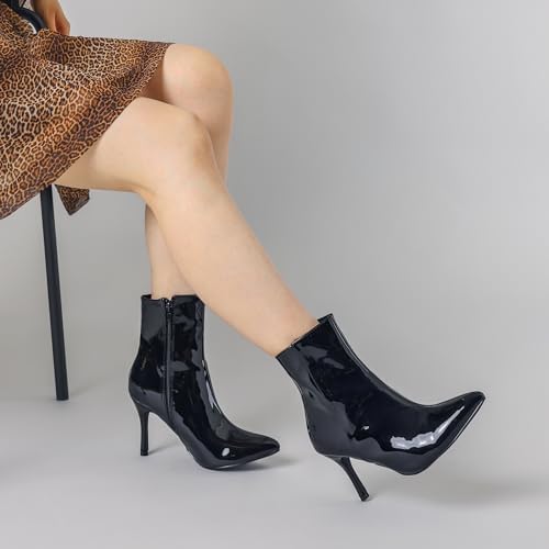 Perphy Patent Boot Pointy Toe Zipper Stiletto Heels Ankle Boots for Women