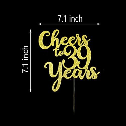 Cheers to 39 Years Cake Topper - 39th Birthday/Anniversary Party Decorations - Double-faced Gold Glitter