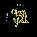 Cheers to 39 Years Cake Topper - 39th Birthday/Anniversary Party Decorations - Double-faced Gold Glitter