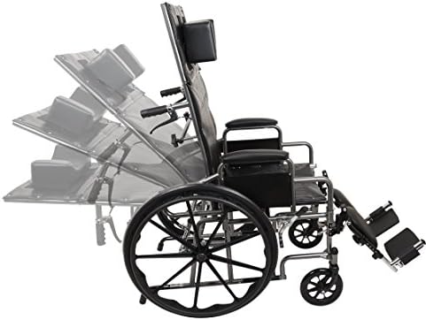 ProBasics Standard Reclining Wheelchair - Padded Detachable Desk Length Arms - 300 Pound Weight Capacity - Elevating Leg Rest, 18 x 16 inch Seat