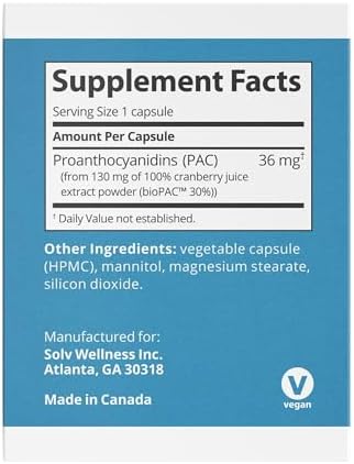 Solv Wellness GennaMD - Maximum UTI Defense - 36 mg Soluble PAC from 100% Cranberry Juice Extract - Highest PAC Concentration in a Small, Easy-to-Swallow Capsule - 30 Capsules