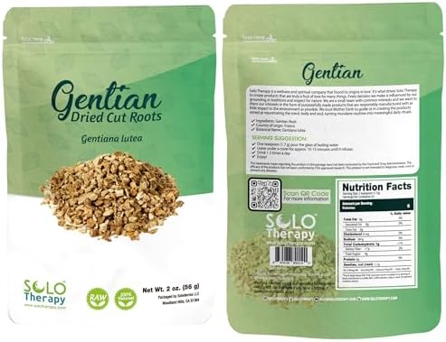 Gentian Root 2 oz, Gentiana Lutea, Resealable Bag, Gentian Root, Dried Cut Root, Product From France