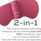Beurer EM50 TENS Unit and Heating Pad - Portable Period Cramps Pain Relief, Rechargeable, Auto Shut-Off, 15 TENS Levels, Fast Heating, for Drug-Free Menstrual or Lower Back Pain Relief