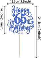 1 PCS Happy 65th Birthday Cake Topper Glitter Cheers to 65 Years Birthday Cake Pick Hello 65 Fabulous Cake Decoration for Happy 65th Birthday Anniversary Party Decorations Supplies Blue