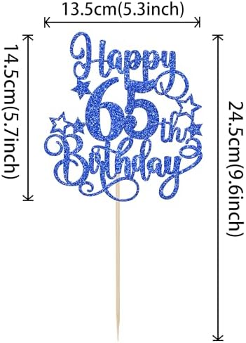 1 PCS Happy 65th Birthday Cake Topper Glitter Cheers to 65 Years Birthday Cake Pick Hello 65 Fabulous Cake Decoration for Happy 65th Birthday Anniversary Party Decorations Supplies Blue