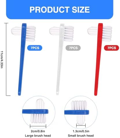 21 Pcs Dual Headed Denture Brush, Portable Denture Toothbrush for False Teeth, Retainer Cleaner Brush