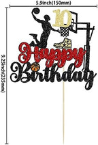1Pc 10th Birthday Basketball Cake Topper Glitter Basketball Sports Theme Cake Pick for Baby Shower 10th Birthday Cake Decorations Party Supplies Black