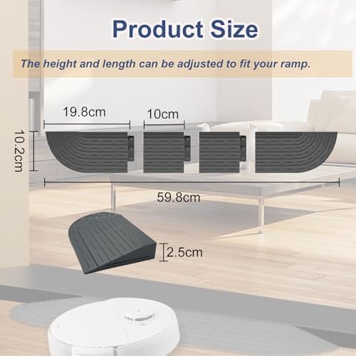 Plastic Threshold Ramp for Robot Vacuum Cleaner Universal Component Fits iRobot Roborock Dreame Shark Eufy Ecovacs Narwal MOVA Thresholds of 2-2.5 cm Height 2.6×10.6×59 cm, Grey