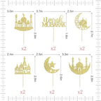 24 Pcs Eid Mubarak Cupcake Toppers,6 Patterns Glitter Umrah Mubarak Cupcake Picks,Ramadan Kareem Muslim Islam Eid Festival Party Decorations, Ramadan Mubarak Party Deorations