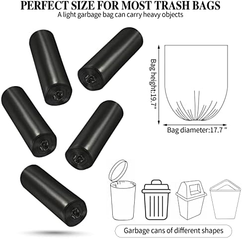 5 Rolls Small Trash Garbage Bags, 4 Gallon Strong Thin Material Disposable Kitchen Garbage Bags, Durable Plastic Trash Bags for Office Home Bedroom Garden Waste Bin, 200 Counts (Black)