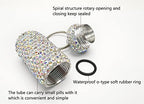 GOUWEIBA 2 Pieces Bling Pill Container Portable Pill Bottle Case Waterproof Travel Medicine Box Crystal Diamond Mini Pill Holder Storage with Keychain for Outdoor Camping Traveling (Pink, Silver)